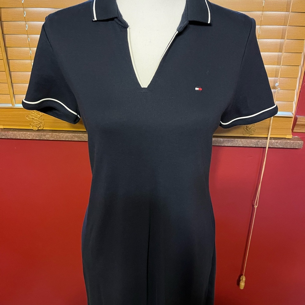 Tommy Hilfiger Navy Polo Dress with White Trim